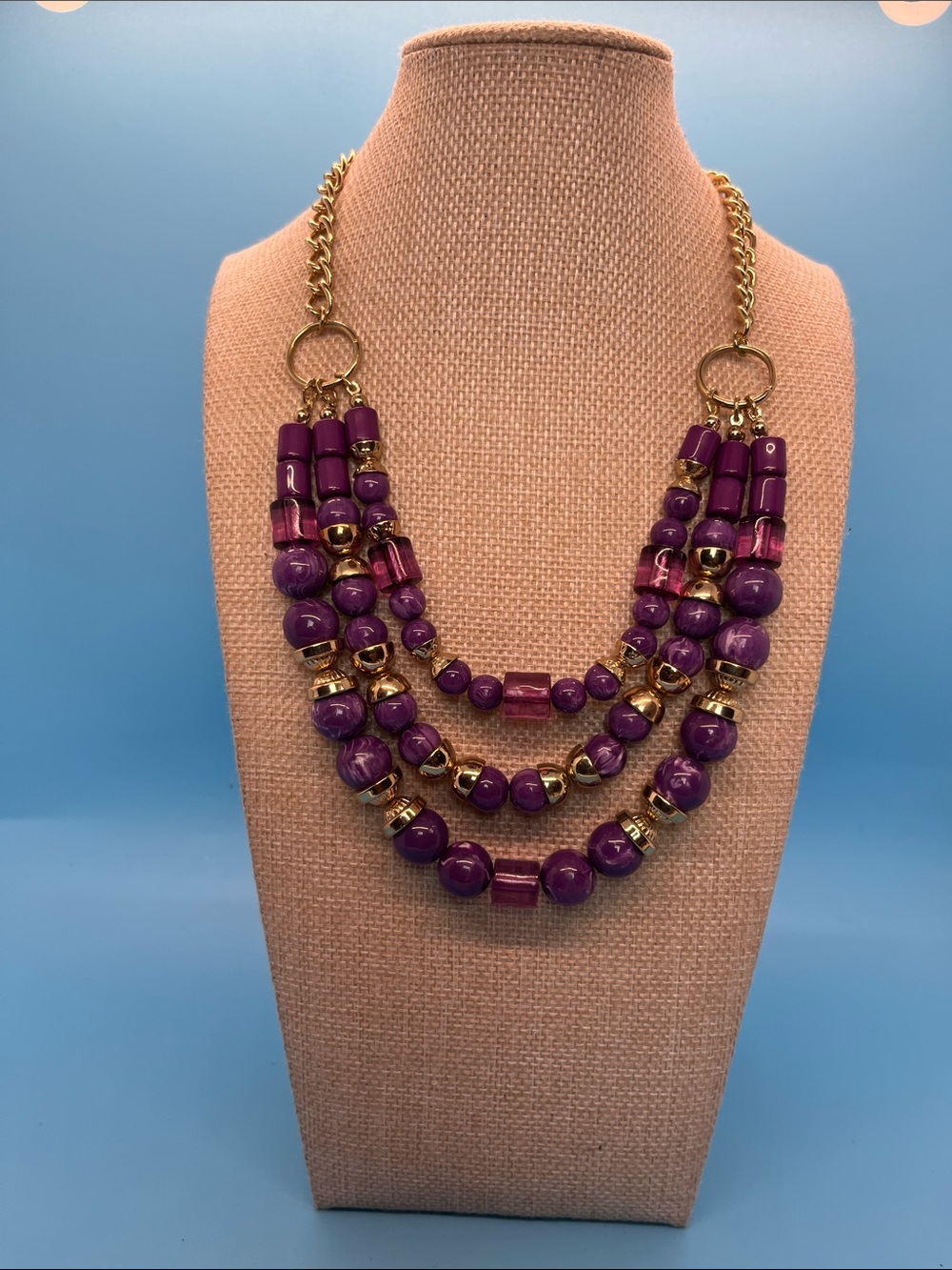 Erica Lyons Purple Multi-Strand Bead Necklace with Gold Accents